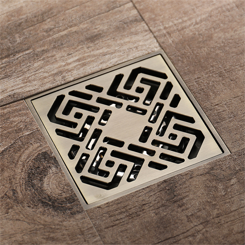 

2021 New Drains Antique Bronze Brass Shower Bathroom Deodorant Euro Square Floor Drain Strainer Cover Grate Waste Qzmb