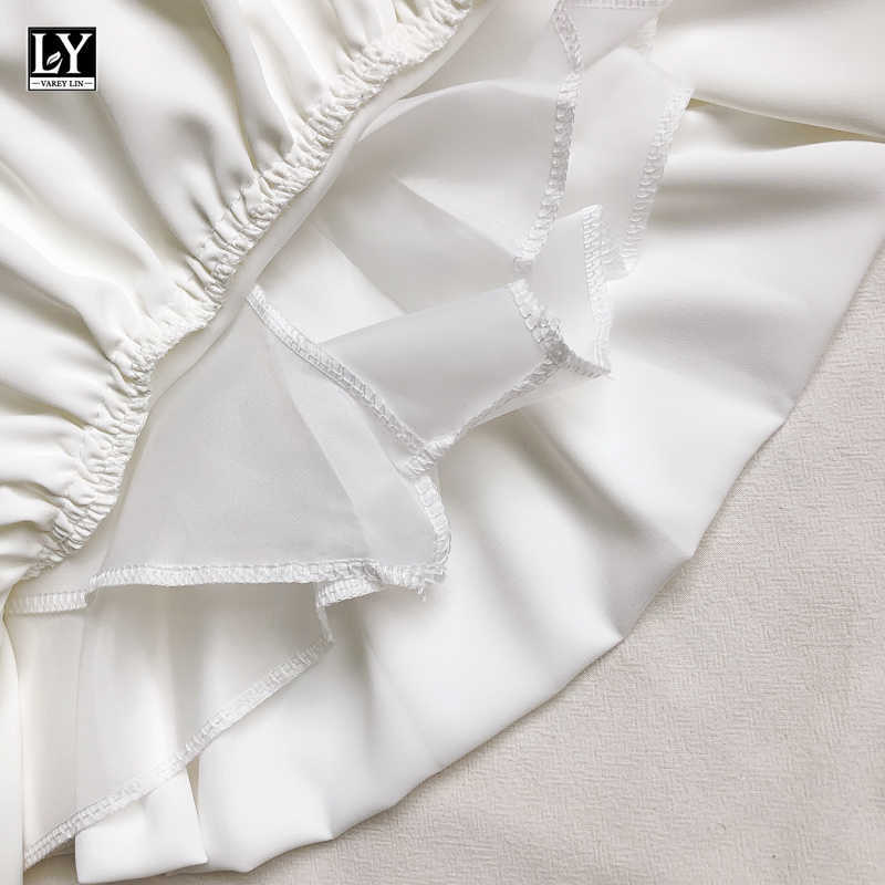 LY VAREY LIN Summer Sweet Female Solid Color White A-line Bubble Skirts Women Casual High Waist Irregular Fold Mini 210526
