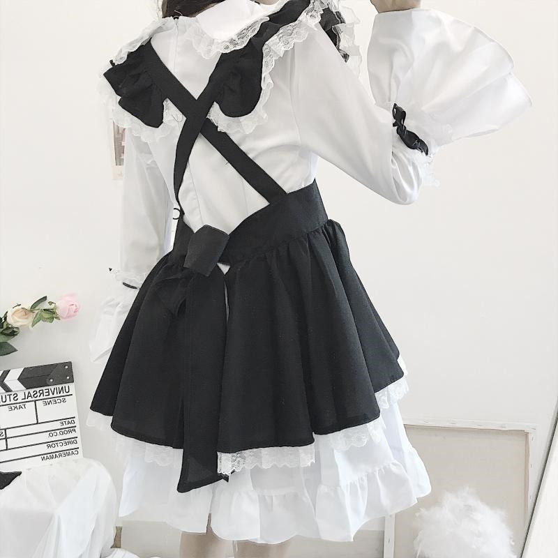 New Black and white gothic style maid costume Lolita dress cute Japanese costume Westidos de fiesta de noc party dress vestidos 210309