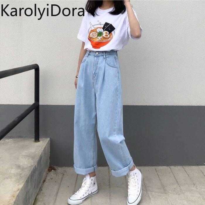 Jeans Women Solid Vintage High Waist Wide Leg Denim Trousers Simple Students Allmatch Loose Fashion Harajuku Womens Chic Casual 210922