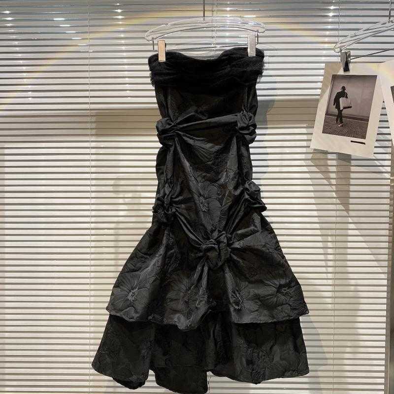 DEAT Women Black Pleated Personality Dress Strapless Sleeveless Arrivals Lady Sexy Fashion Spring Summer 11D490 210709