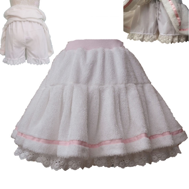 Winter Warm Fleece Pleated Mini Women - Cute & Sweet Lolita Skirt In White For Ladies And Preppy Girls