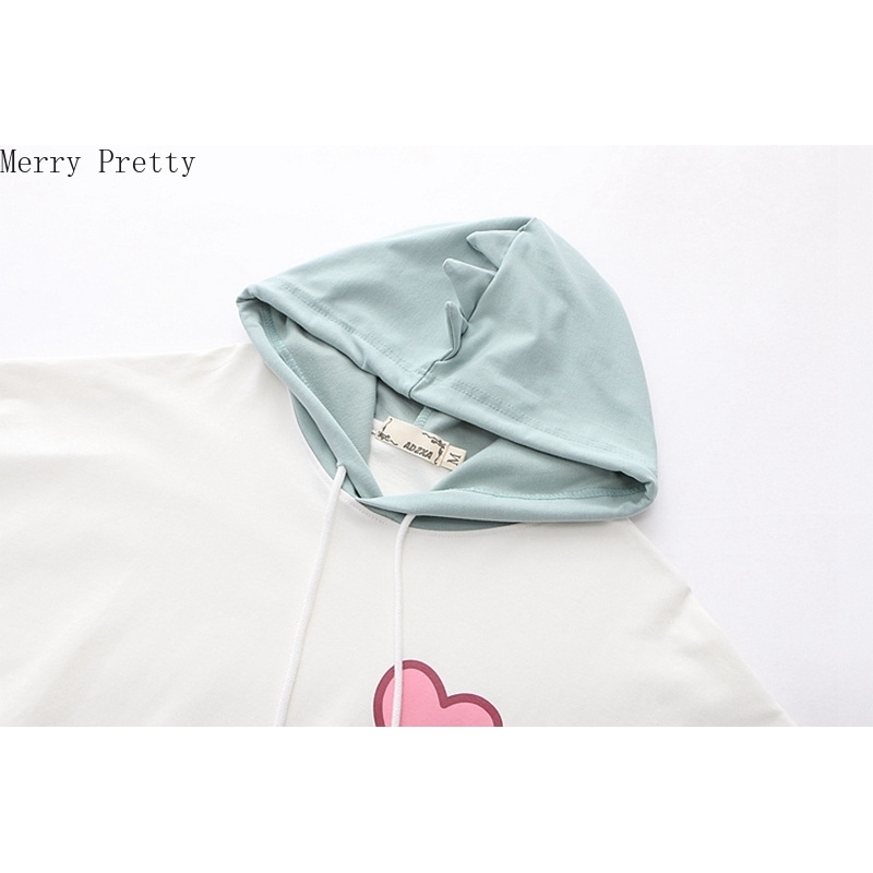 Women Cartoon Dinosaur Print Funny Hoodies Sweatshirts With Horns On Hooded Harajuku Cute Cotton Pullover Casual Loose Tracksuit 201102