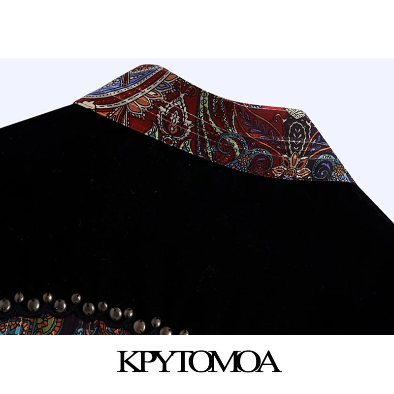 KPYTOMOA Women Fashion Semi-sheer Metallic Thread Printed Velvet Blouses Vintage Long Sleeve Studs Female Shirts Chic Tops 210225