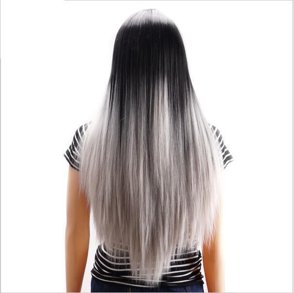 New Fashion Long Straight Ombre Gray Wine Red Synthetic wig with Middle Part women's Hair wigs for life Cosplay