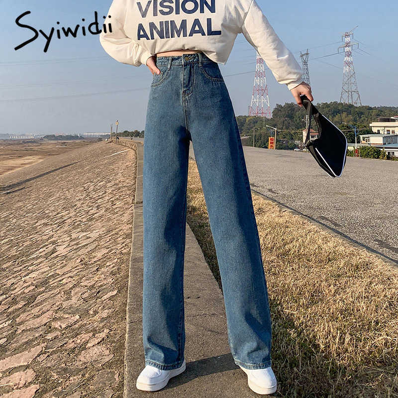 Syiwidii Wide Leg Jeans for Women Bottom Baggy Denim Pants High Waist Full Length Clothing Trousers Vintage Streetwear 210708