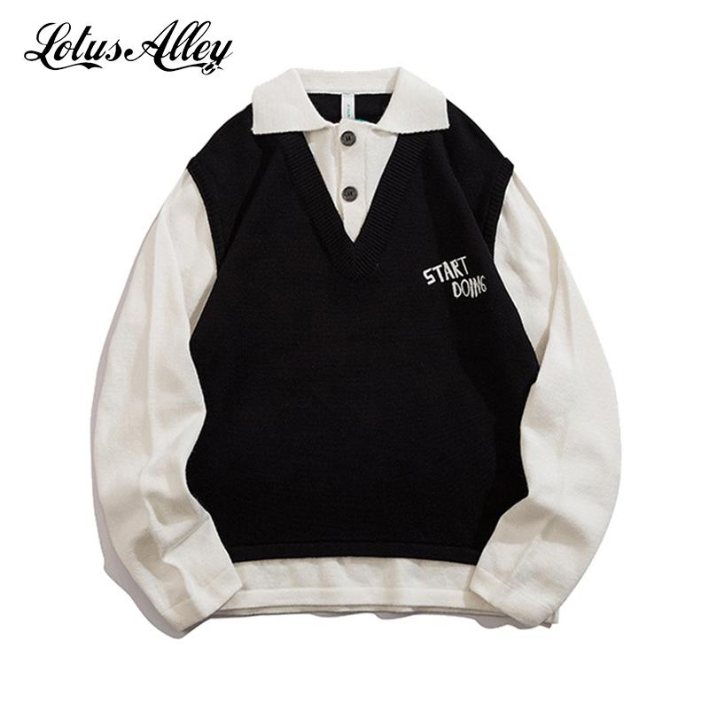 Men's Sweaters Mens Casual Sweater Fake Two-piece Lapel Pullovers Korean Style Long Sleeve Knitwear Top For Man Autumn Winter Warm Jersey 20, White;black
Men's Sweaters Mens Casual Sweater Fake Two-piece Lapel Pullovers Korean Style Long Sleeve Knitwear Top For Man Autumn Winter Warm Jersey 20, White;black
