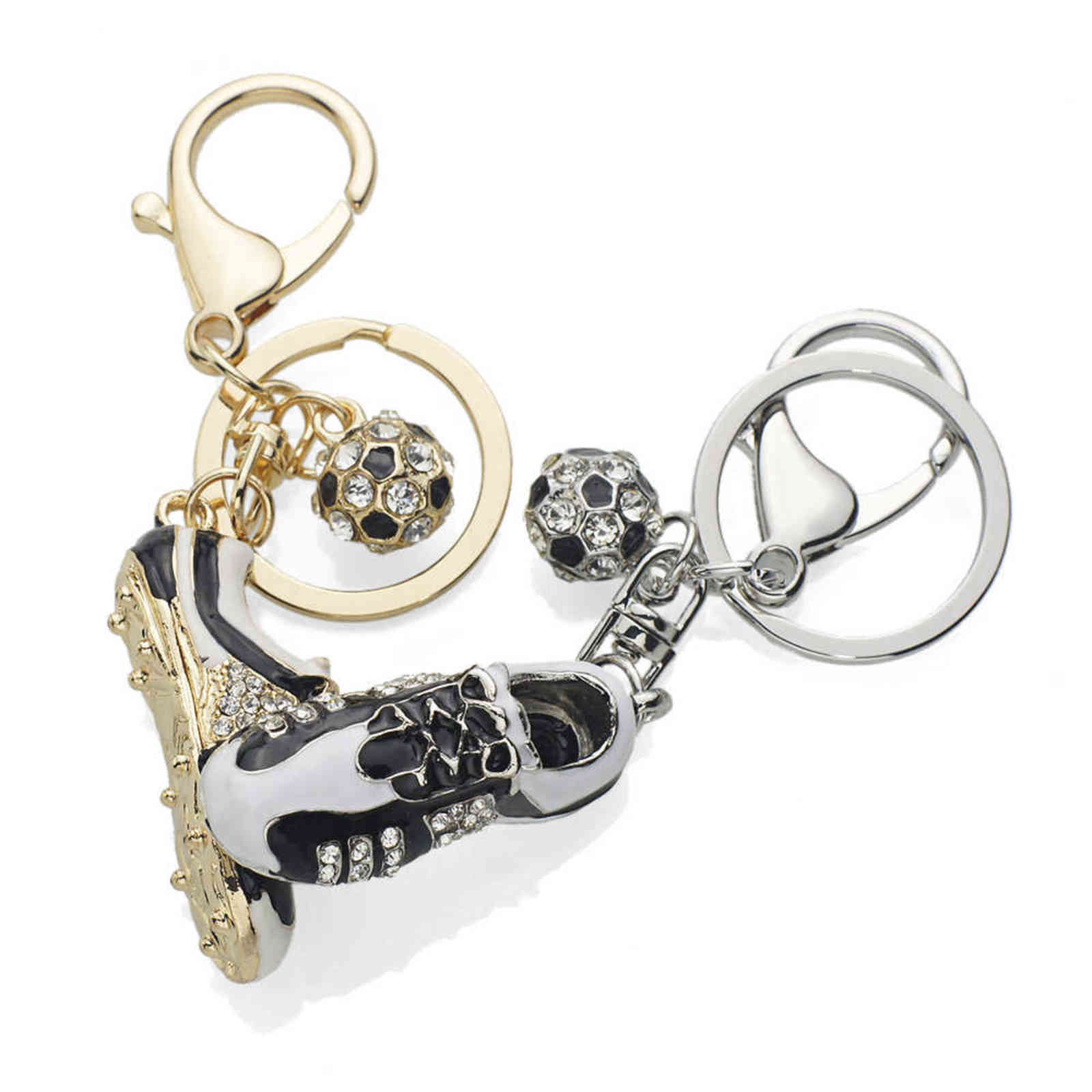 Crystal Football Soccer Shoes Rhinestone Keychains For Car Purse Bag Buckle Pendant Keyrings Key Chains Women Gift K258 H1126