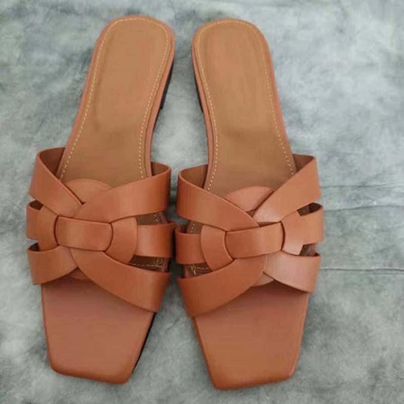 Luxury Flat Sandal Design Slides Embroidery Black Slippers Shallow Beach Leisure Indoor Shoes Leather Cross Lace Lock Full Set of Accessories 35-41 dvgdbgvd