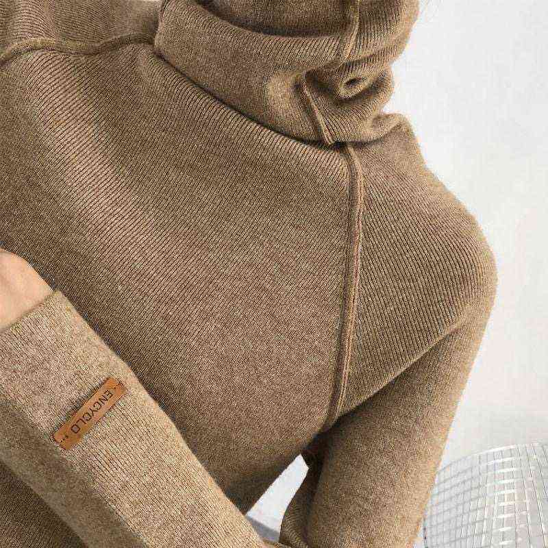Turtleneck Thin Knitted Women's Sweater Outerwear Long Sleeve Slim Fit Solid Color Pullover Fashion Winter Women 211109