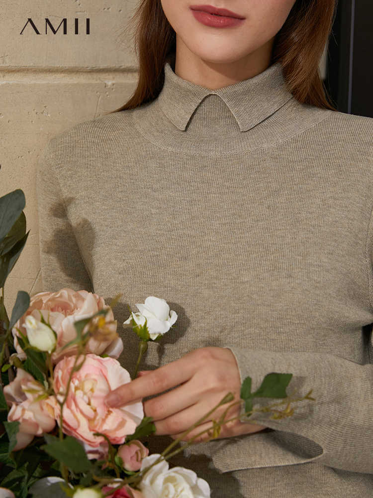 Minimalism Spring Autumn Women's Sweater Causal Solid Turn-down Collar Women Knirtted Shirt Female Pullover Tops 12030425 210527