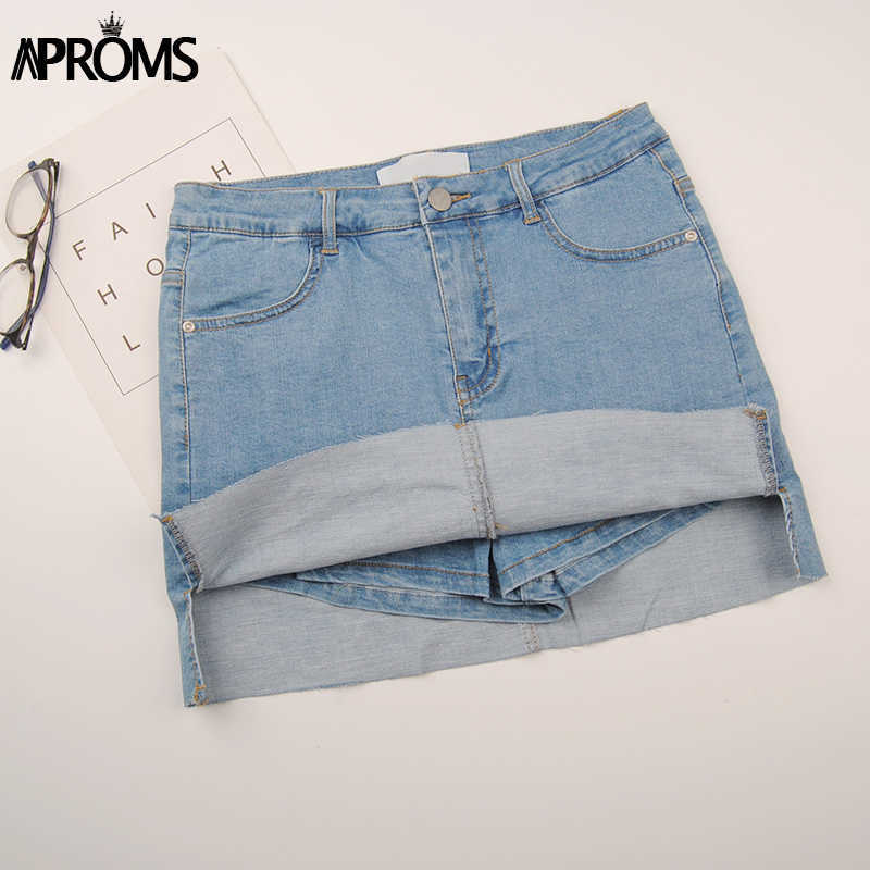 Aproms Black Blue Denim Shorts Skirts for Women Sexy High Waist Side Split Bodycon Streetwear Fashion Slim Bottoms 210714