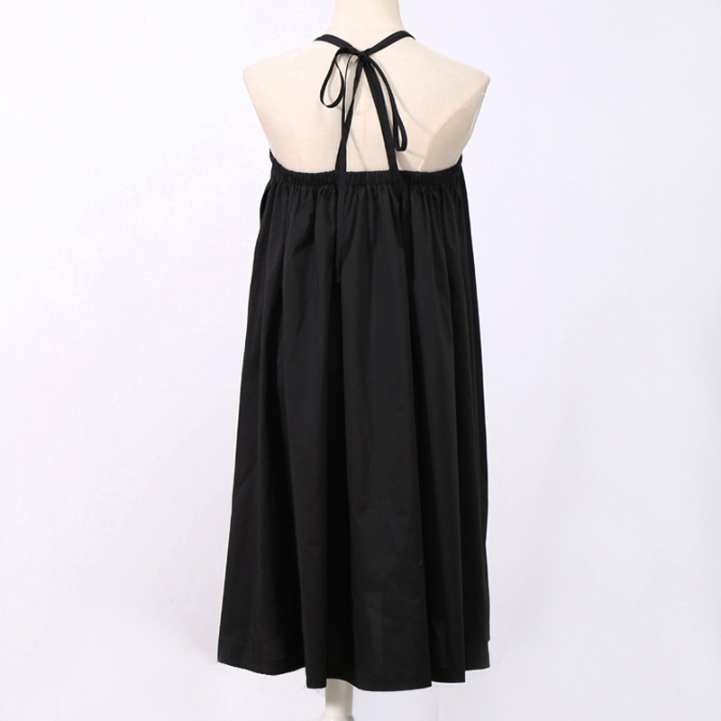 Summer Woman Solid Black Long Maxi Skirt Elastic Waist Pleated Infinite Skirt Convertible Lady Loose Casual Suspender Skirt 1388 210306