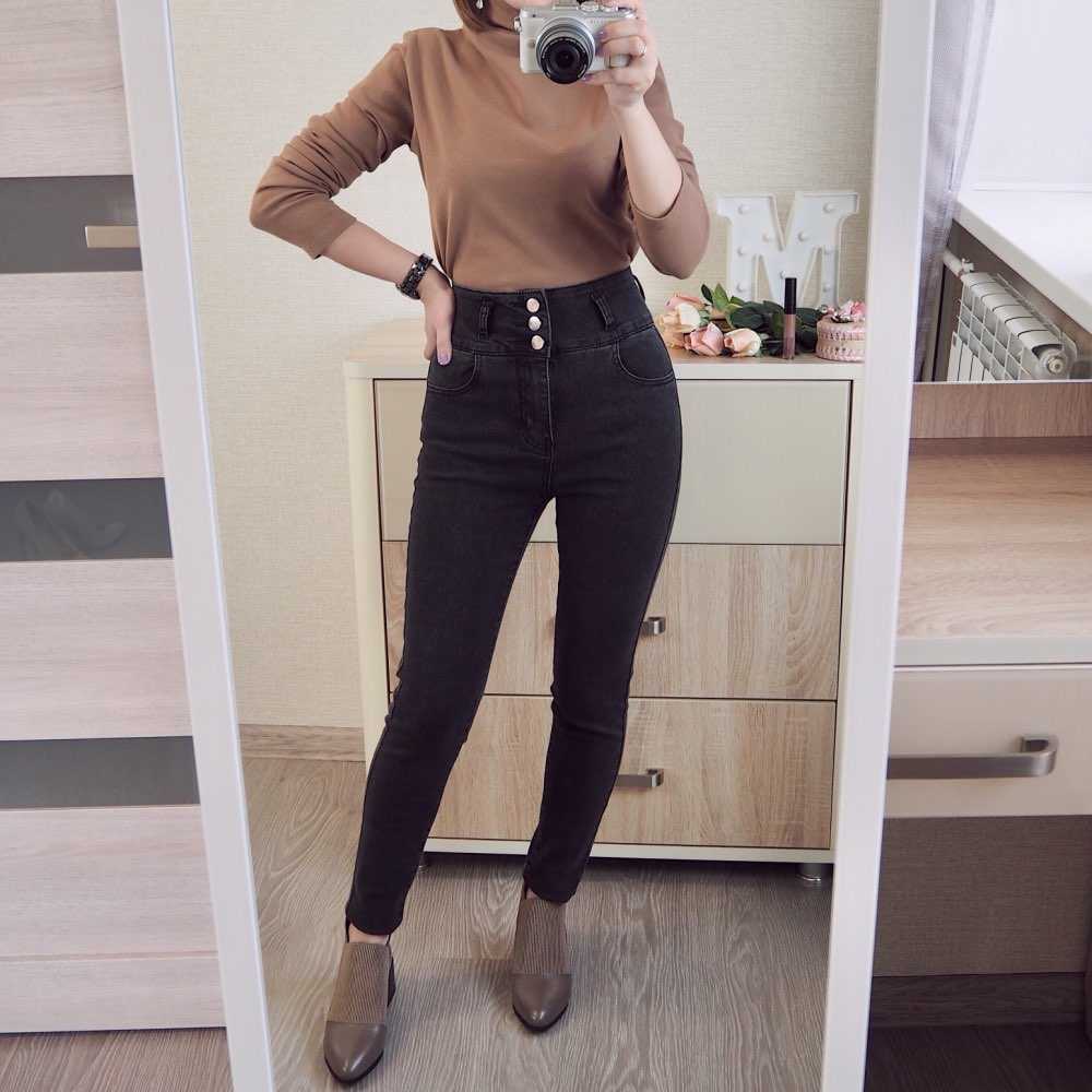 Pencil Jean Vintage High Waist Skinny Denim Pants Stretch Plus Size Boyfriend Mom Black Grey 210809