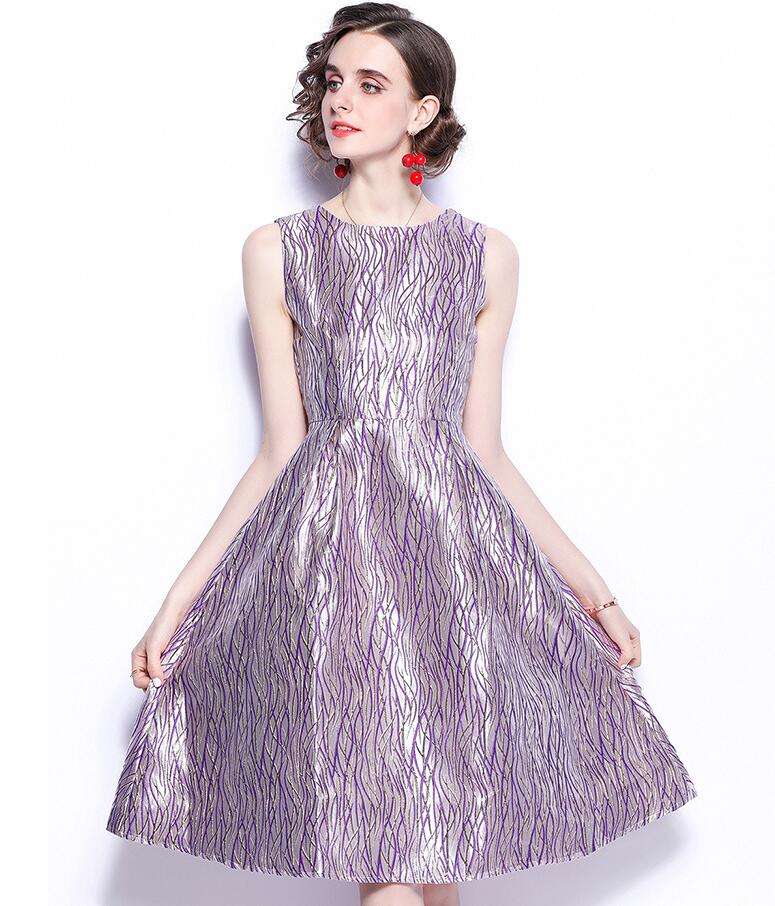 Summer streer dresses heavy industry Fresh and sweet girly style folds waist crew neck sleeveless wave pattern jacquard skirt, Lavender
Summer streer dresses heavy industry Fresh and sweet girly style folds waist crew neck sleeveless wave pattern jacquard skirt, Lavender