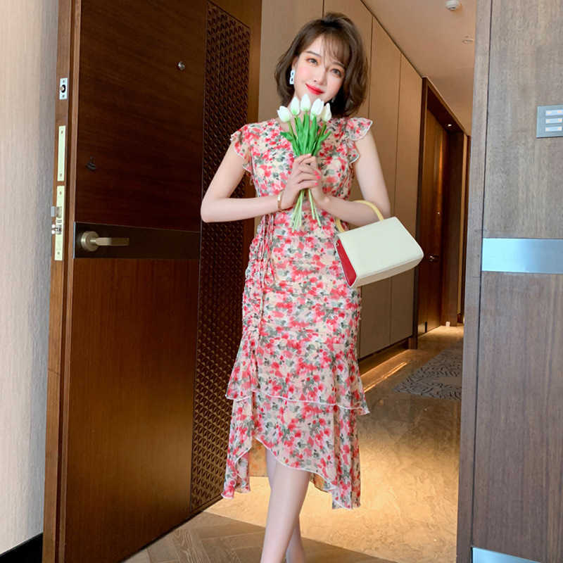 Oil painting texture floral drawstring folds ruffle dres's summer Office Lady Chiffon Polyester 210603, Mixed
Oil painting texture floral drawstring folds ruffle dres's summer Office Lady Chiffon Polyester 210603, Mixed