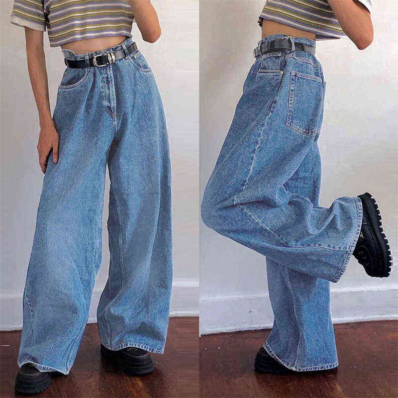 Korean Style Women Jeans Denim Boot Cut Wide Leg Jean Boots Fashion Loose Long Length Streetwear Female Pants Casual Solid Pants 211111