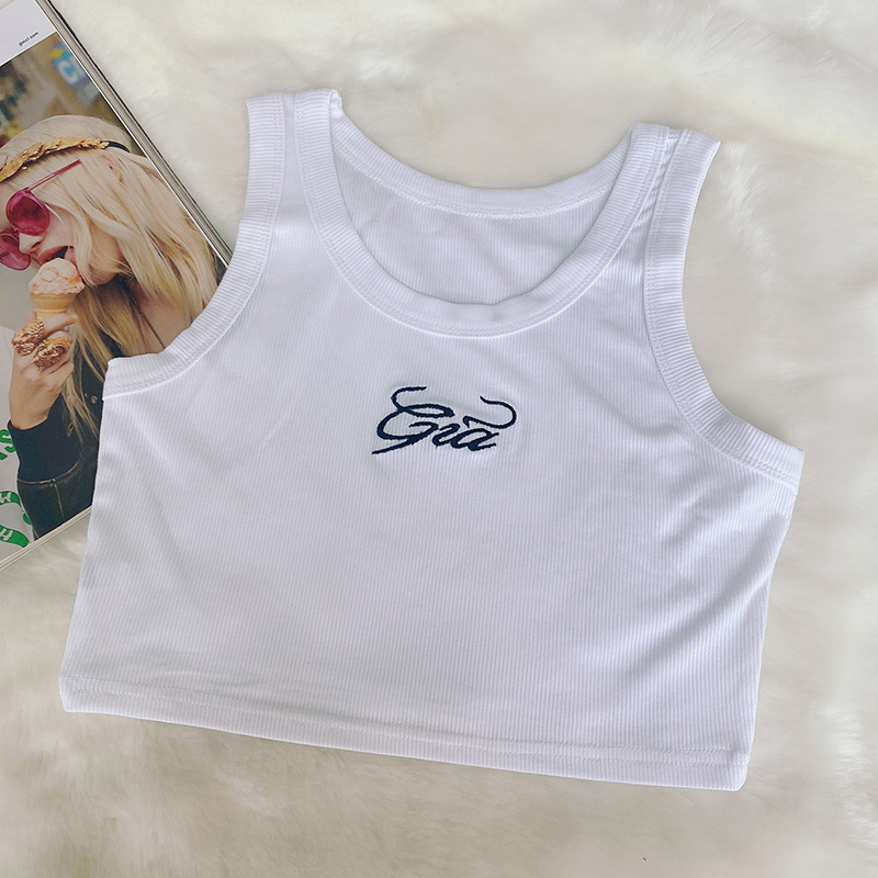 Chic Street Girls Casual White Tank Top Women Summer Sleeveless s T Shirt Fashion Gia Letter Embroidery Crop Femme 220307