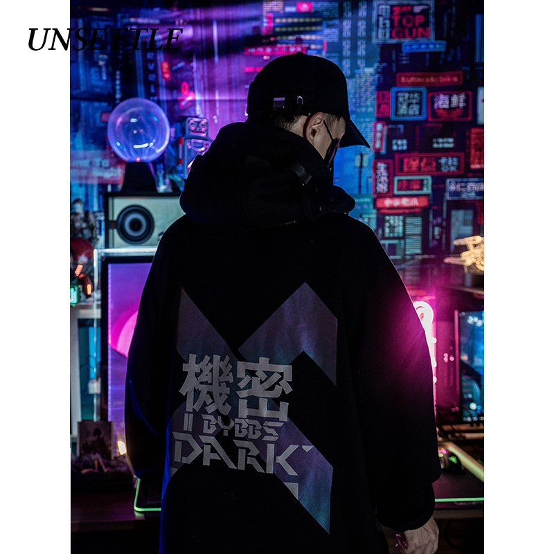 Autumn Japanese Laser Reflection Harajuku Pocket Hip Hop Vintage Streetwear Sweatshirts Aesthetic Oversized Hoodie Women Tops 201204