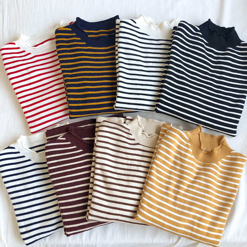 Women Korean Style Stripe Sweater Autumn Winter Long Sleeved Turtleneck Sweaters Woman Vintage Pullover Top Knitted 210602
Women Korean Style Stripe Sweater Autumn Winter Long Sleeved Turtleneck Sweaters Woman Vintage Pullover Top Knitted 210602