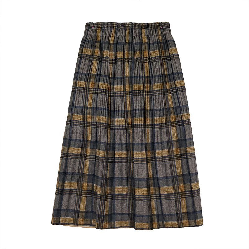 Vintage Plaid Pleated Long Skirts High Waist Winter Women Korean Woolen Skirt Streetwear Drawstring Elastic Waist Midi Skirt 210306