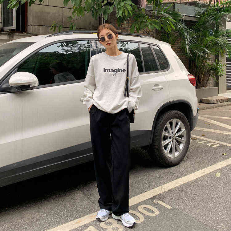 Retro Straight Wide Leg Brown Pants Vintage Female Korean High Waist Casual Long Navy Blue White Beige Trousers 211115