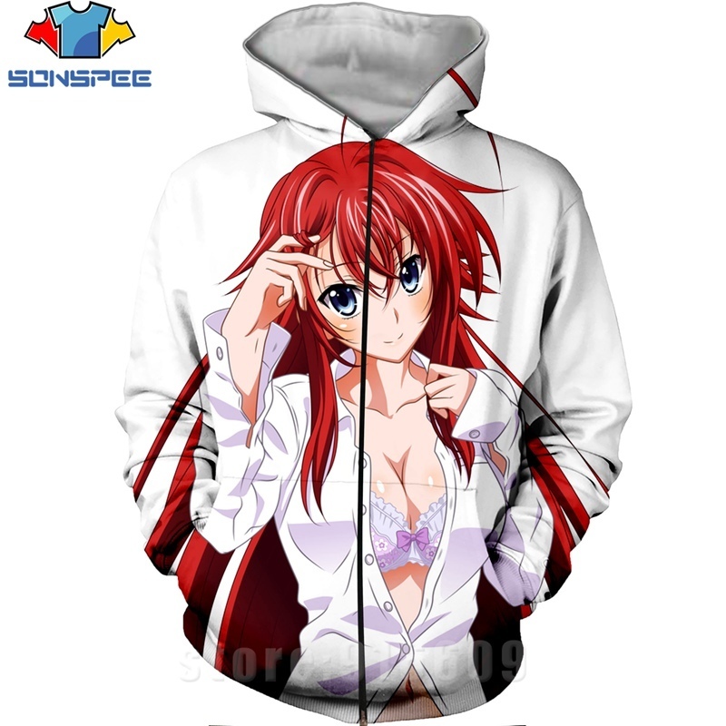 High School DD Zipper 3D Print Rias Gremory Anime Sweatshirt Jacket Harajuku Cartoon Hoodies Kawaii Sexy Girl Shirt Zip hoodie 201020