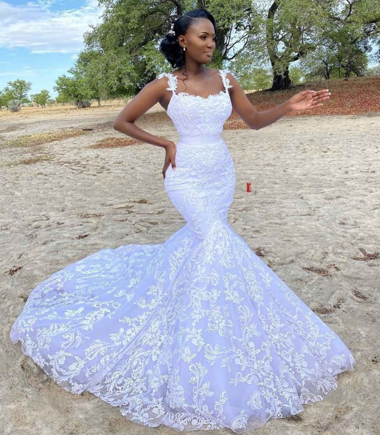 African Sexy Mermaid Wedding Dresses Lace Trumpet Bridal Gowns Beach Plus Size Wedding Dress Boho Cheap