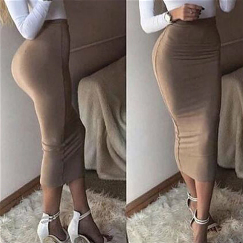 High Waist Midi Pencil Woman Skirts Sexy Bodycon Slim Skinny Brown Black Street Party Nitgt Club Long Skirt Elastic Skirts G2310 210309