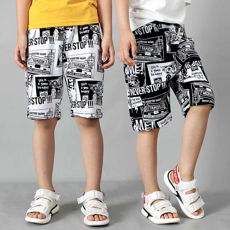 Korean Baby Short Summer Toddler Boy Shorts Clothes Fashion Cotton Teenage Beach Pants Children Knit Black/white 4-14T 210622