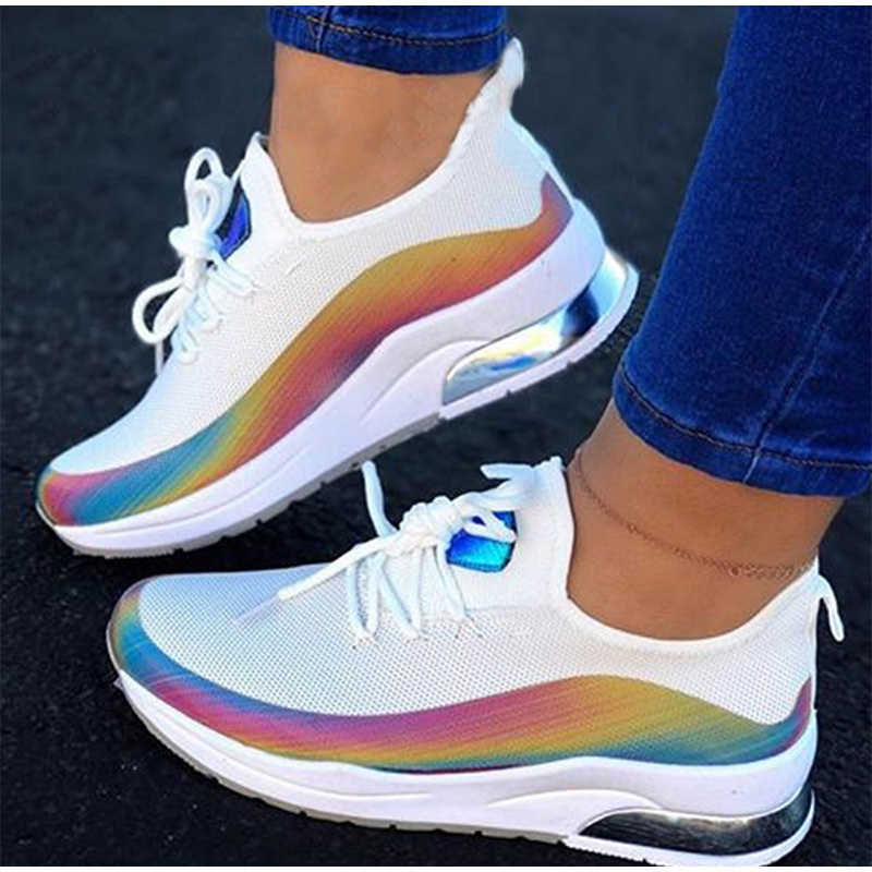 Women Colorful Cool Sneaker Ladies Lace Up Vulcanized Shoes Casual Female Flat Comfort Walking Shoes Woman 2020 Fashion Y0907
