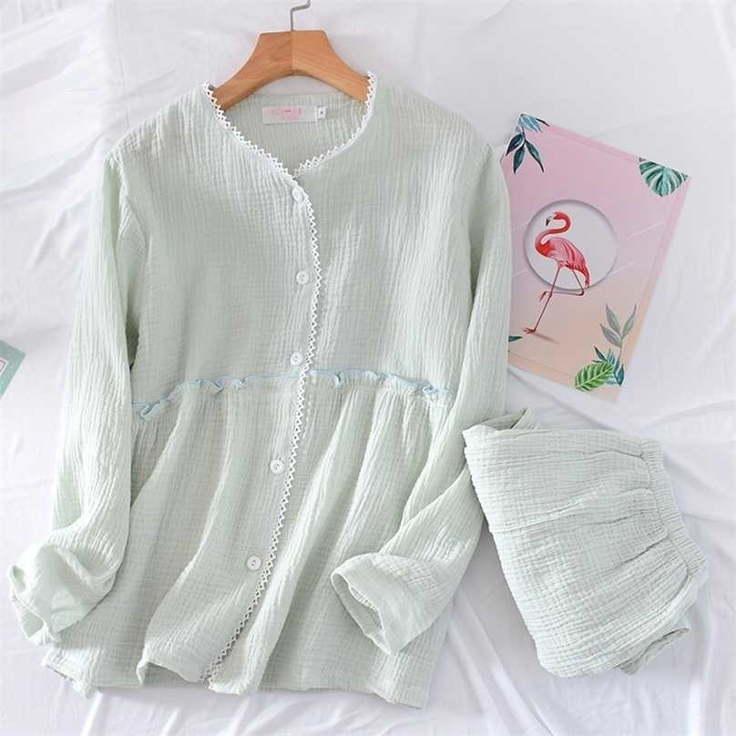 Japanese style spring and autumn ladies pajamas set cotton crepe long sleeve trousers home service suit for women 211109, Light pink
Japanese style spring and autumn ladies pajamas set cotton crepe long sleeve trousers home service suit for women 211109, Light pink