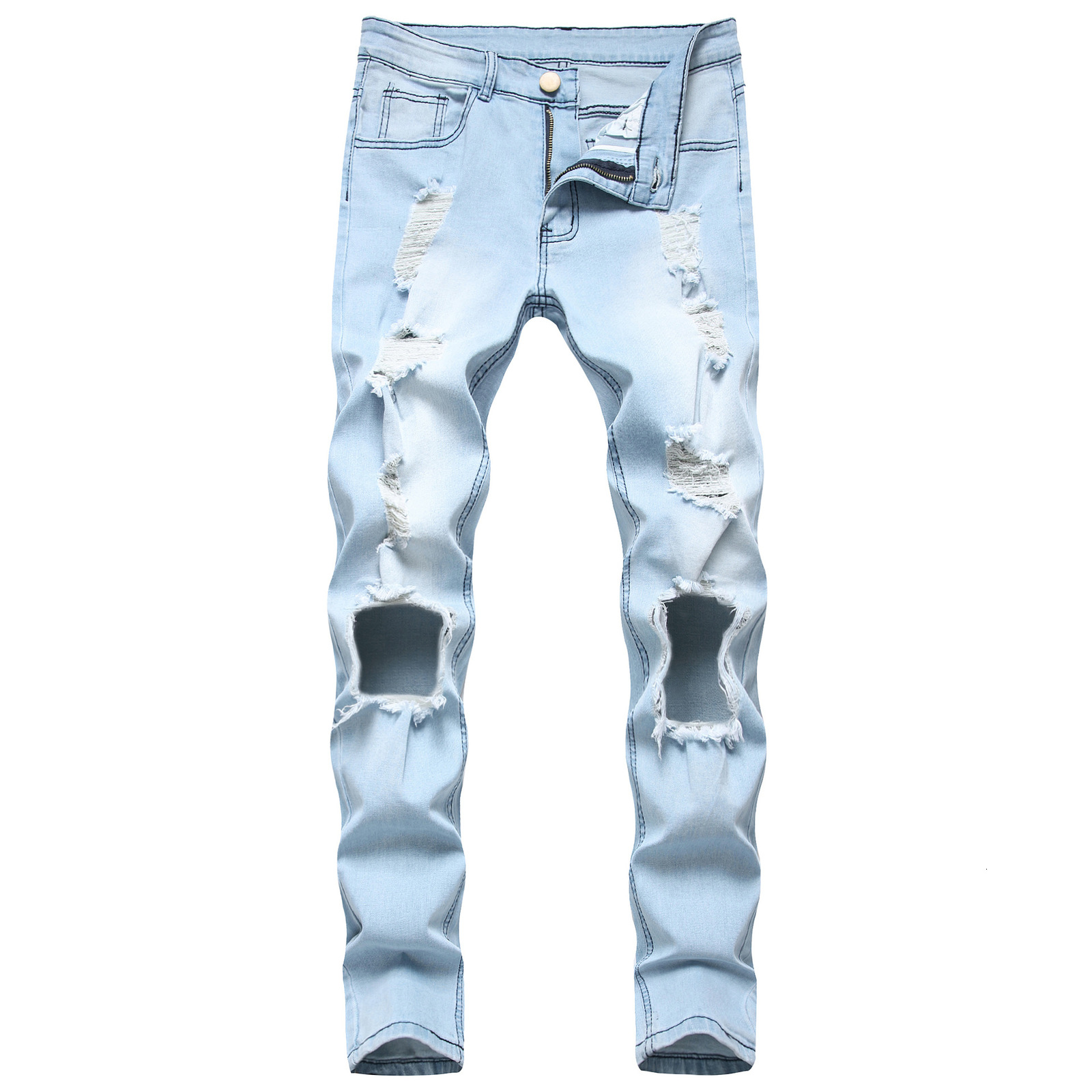 2021 New Men's Male Trousers European American Style Ripped Denim Elastic Foot Light Blue Fashion Pants Jsna
2021 New Men's Male Trousers European American Style Ripped Denim Elastic Foot Light Blue Fashion Pants Jsna