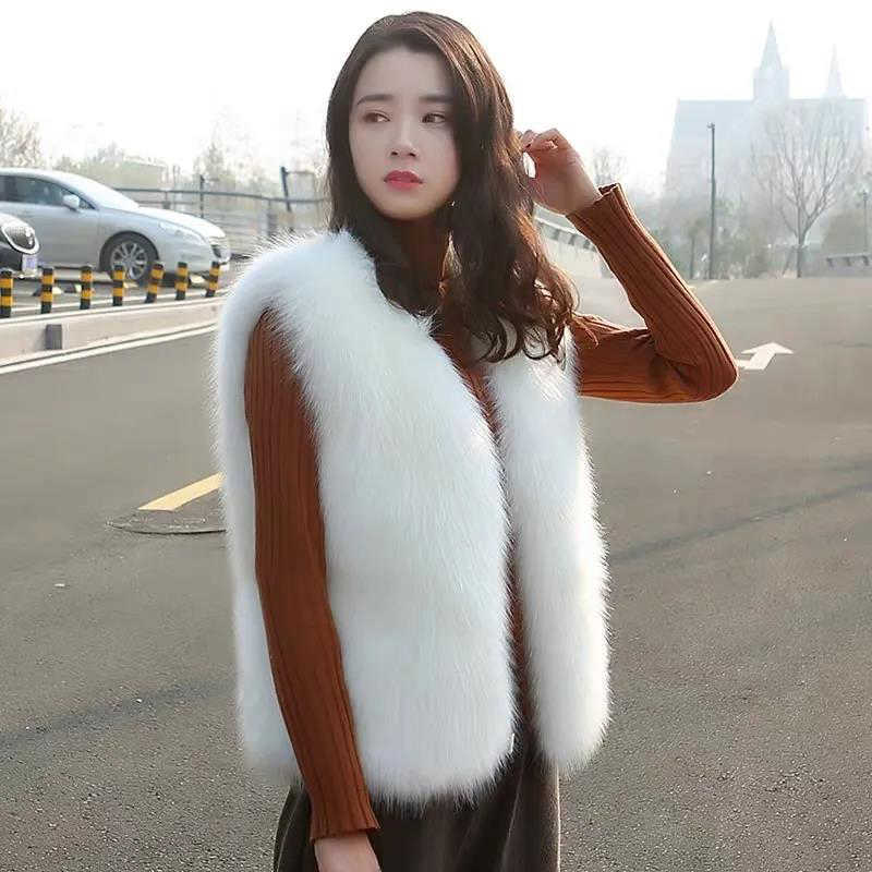 Winter Female Fur Vest Coat Warm White Black Gray Jacket Large Size 2XL Sleeveless 210819