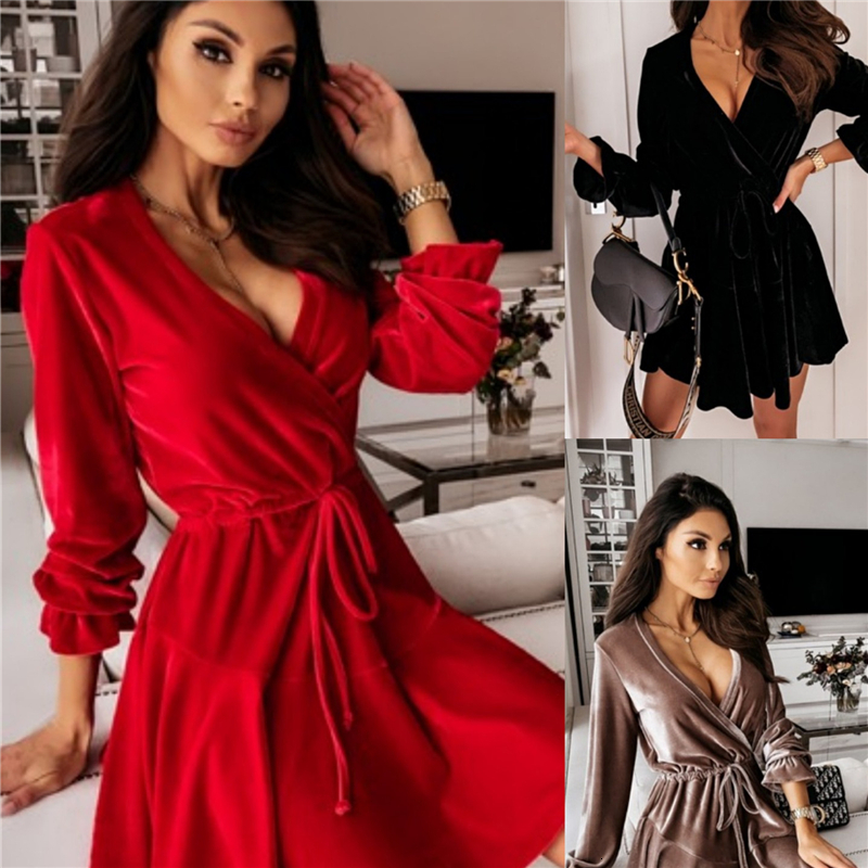 Women's Clothes 2021 Autumn and Winter New Skirt Veet Slim Sexy V-neck Long-sleeved Pullover Solid Color A-line Skirts 6q1w, Khaki
Women's Clothes 2021 Autumn and Winter New Skirt Veet Slim Sexy V-neck Long-sleeved Pullover Solid Color A-line Skirts 6q1w, Khaki