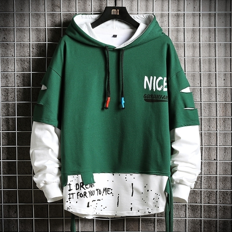 Oversized Ripped Patchwork Hoodies Men New Hip Hop Streetwear Hoodie Mens Harajuku Hooded Sweatshirt Fashion Men Tops 201128