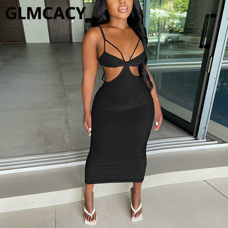 Spaghetti Strap Backless Slim Bodycon Dress Elegant Evening Party Dress 210702