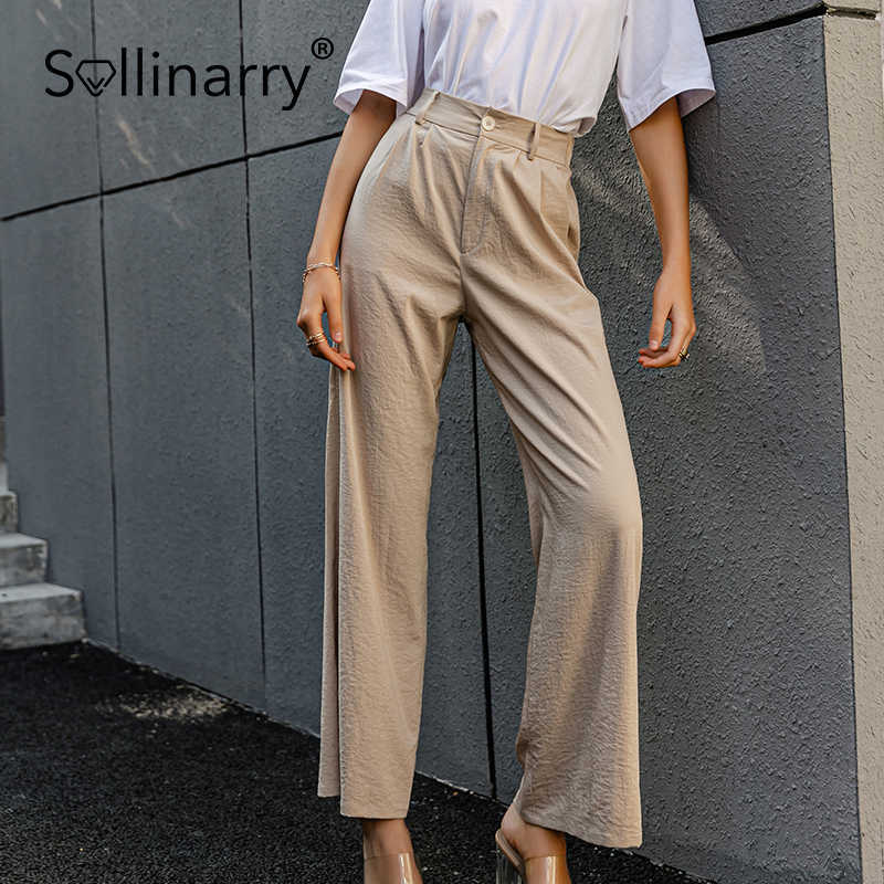 Sollinarry Casual wide leg solid ladies long pants High street spring loose trousers Fashion office women pants steetwear 210709