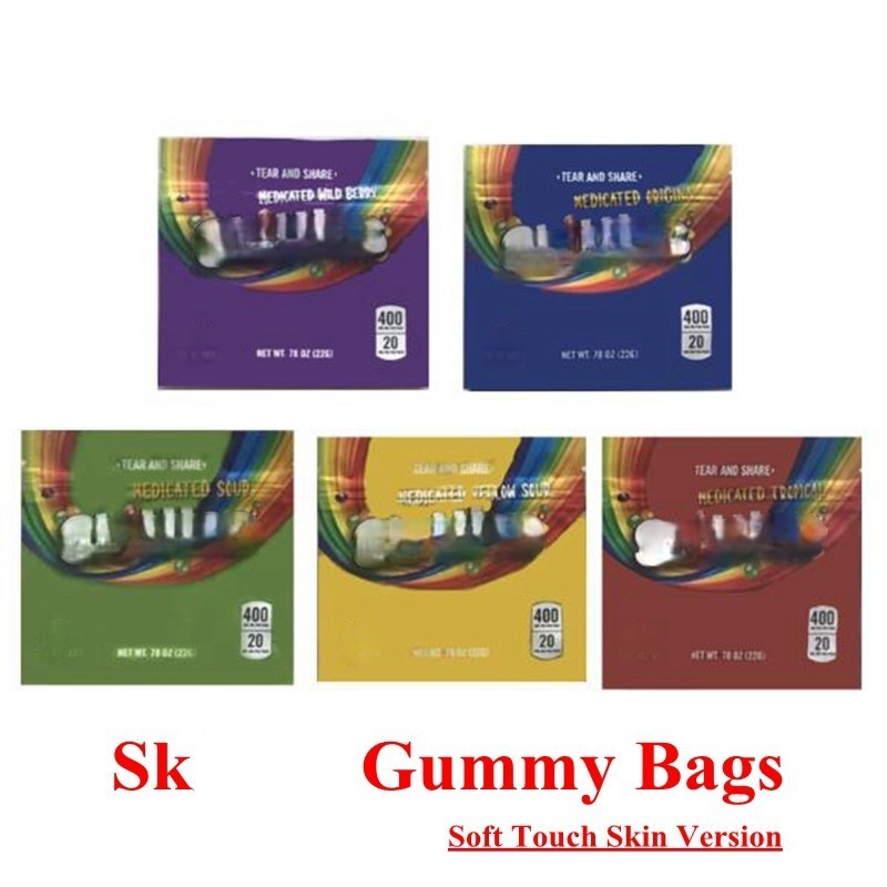 5 types Medicated sour Sk edibles packaging bags Empty soft touch skin 400MG Rainbow Packages warheads Candy smell proof resealable zipper pouch Package bag
5 types Medicated sour Sk edibles packaging bags Empty soft touch skin 400MG Rainbow Packages warheads Candy smell proof resealable zipper pouch Package bag