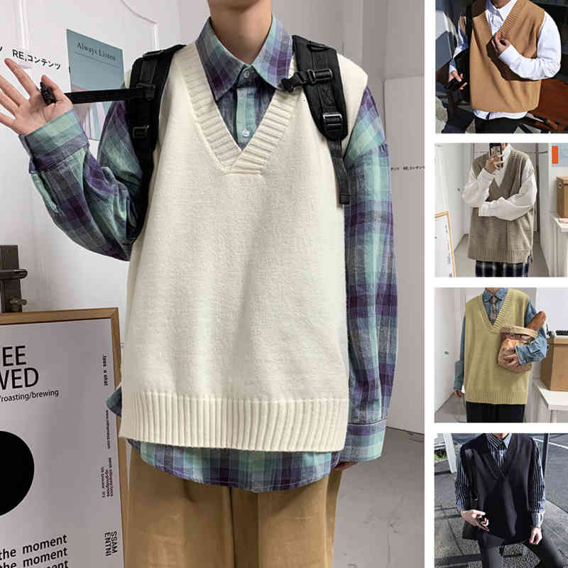 men's sweaters spring vest fashion retro v-neck knitted pullover men streetwear korean loose casual mens clothes m06k, White;black
men's sweaters spring vest fashion retro v-neck knitted pullover men streetwear korean loose casual mens clothes m06k, White;black