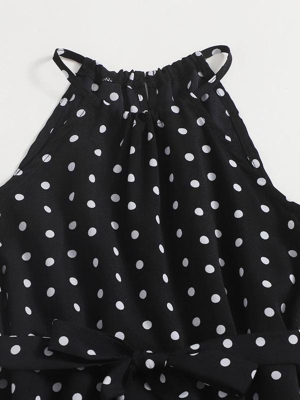 Girls Polka Dot Frill Trim Belted Dress SHE