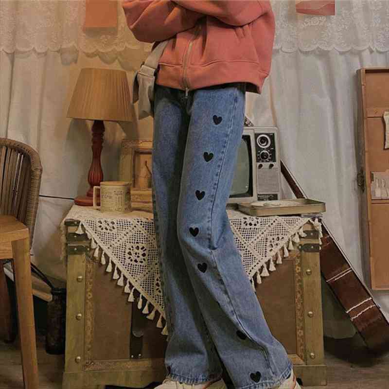 jeans spring heart embroidery women capris streetwear high waist wide leg long pants vintage casual baggy straight denim trouser, Black;white
jeans spring heart embroidery women capris streetwear high waist wide leg long pants vintage casual baggy straight denim trouser, Black;white