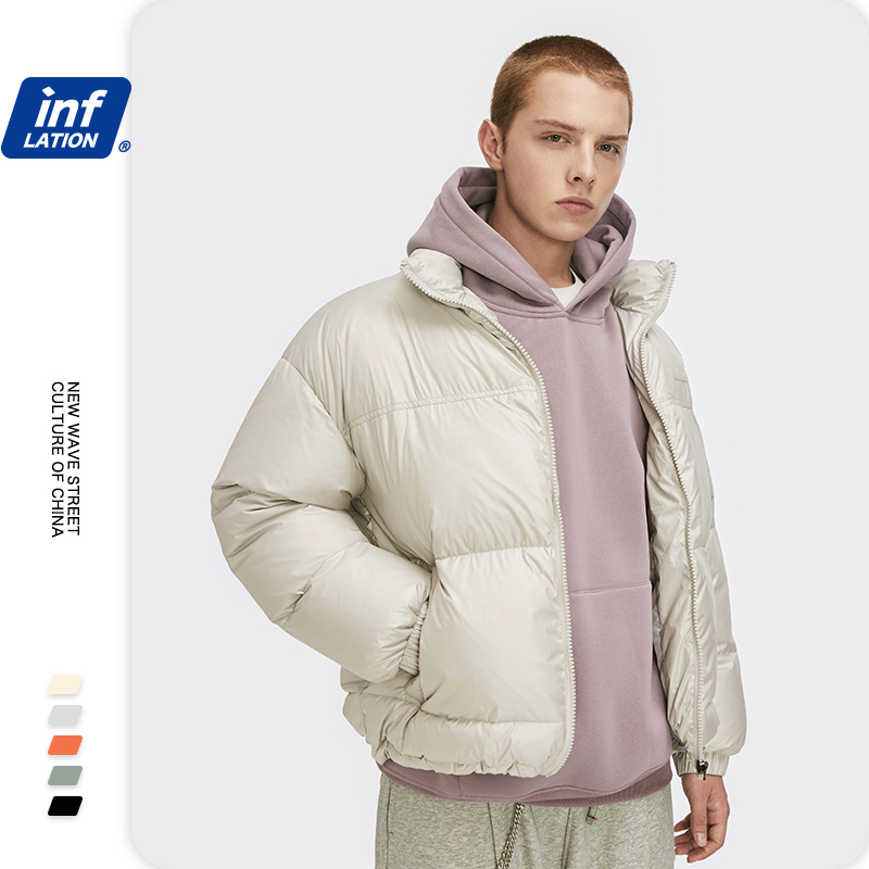 INFLATION Solid Color Down Jackets Mens Winter Thick Warm Stand Collar Loose Fit Classic Down Puffer Jacket Men Outwear 2544W 201225