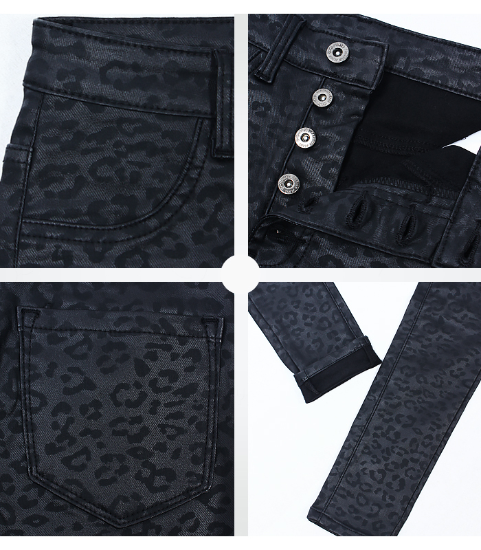 2218 Youaxon EU Size High Waist Black Leopard Pattern PU Jeans Woman Stretch Skinny Denim Jean Pants Plus Size Jeans For Women 210222