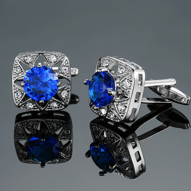 Luxury Classical French Men Crystal Copper Cuff Links Designer Jewelry Crown Sand Glass Rhinestone Silver Gold Enamel Business Shirt Suit Cufflinks We