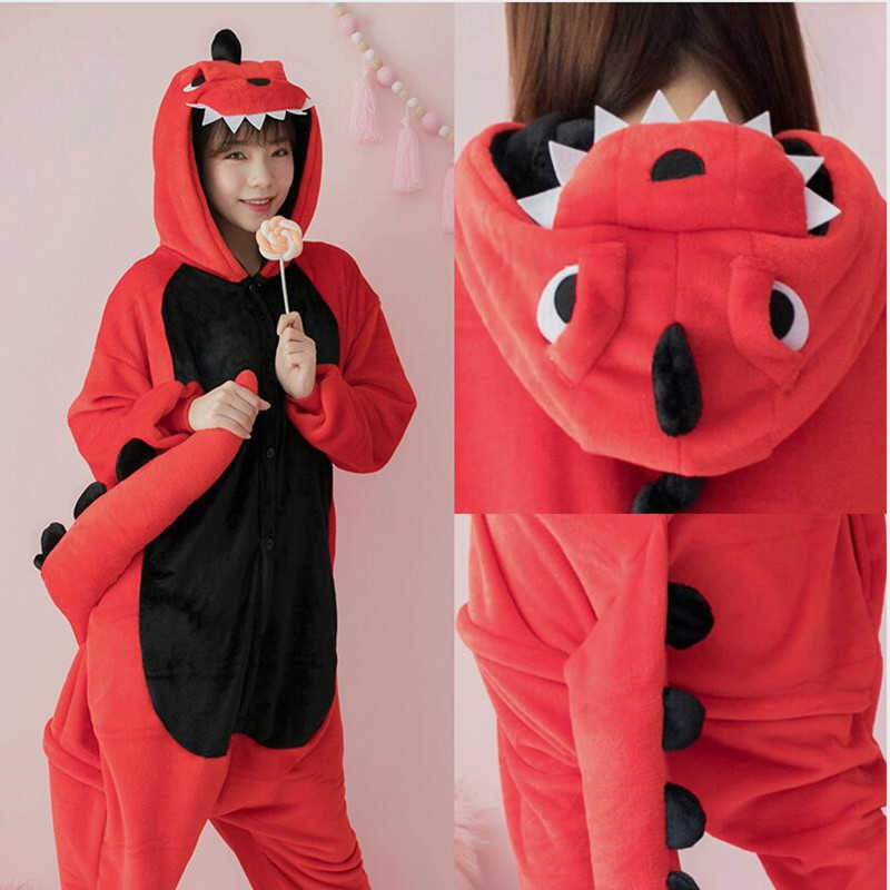 Flannel Dinosaur Kigurumi Pajama Women Male Winter Homewear Girl Onesie Animal Cosplay Costume Party Jumpsuit Adult Warm Y0913