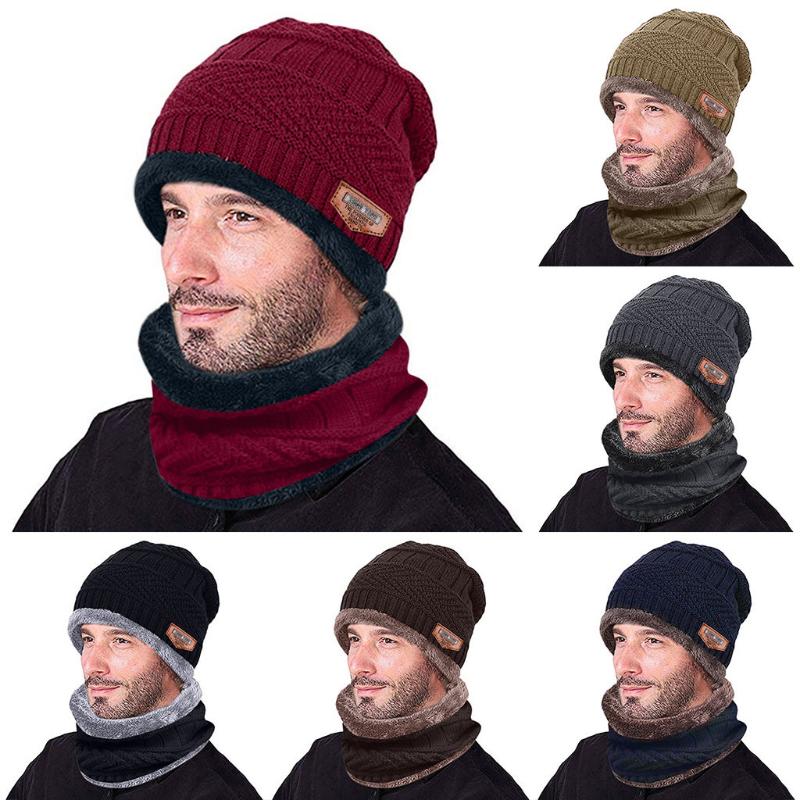 

Beanies In Stock Men Warm Beanie Winter Thicken Hat And Scarf Two-piece Knit Windproof Cap Cat Hats Outdoor Earmuffs #25