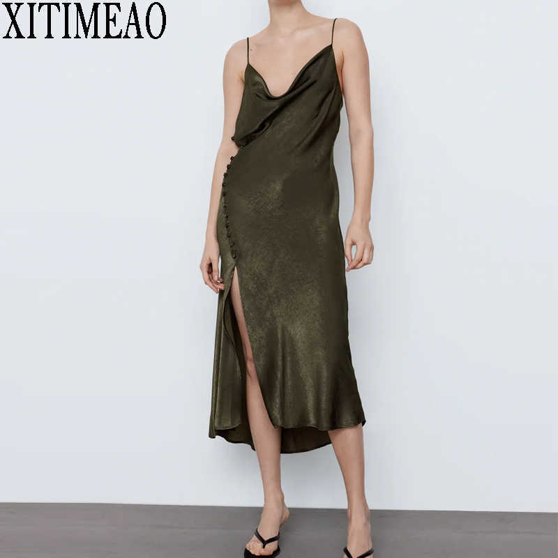 ZA Women Sexy Suspenders Low Chest Open Back Side V Neck Solid Color Split Dress Suspender Party Skirt XITIMEAO 210604, Dark dark green
ZA Women Sexy Suspenders Low Chest Open Back Side V Neck Solid Color Split Dress Suspender Party Skirt XITIMEAO 210604, Dark dark green