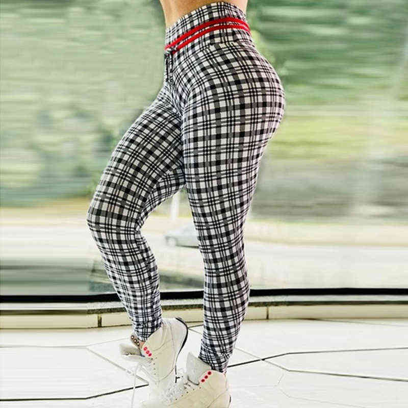 BlackArachnia Spandex 8% High Elastic Workout Leggings For Women Push Up Legging Plaid Printing Pants Casual Women's Sportswear 211204