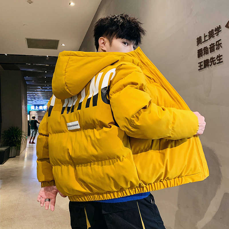 Winter Warm Cotton-padded Coats Men Letter Printed Thicken Jacket Fashion Street Thick Parkas Hooded Outerwear Men's Clothing 211014